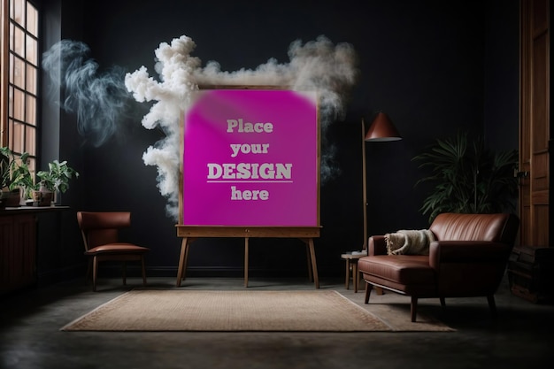 Aesthetic poster mockup frame with smoke effect