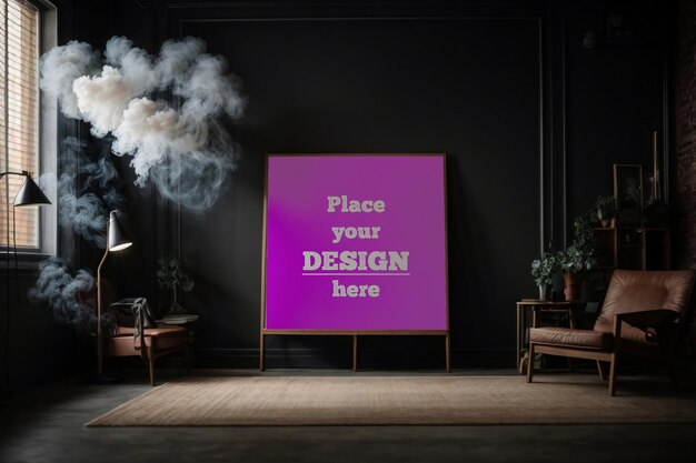 PSD aesthetic poster mockup frame with smoke