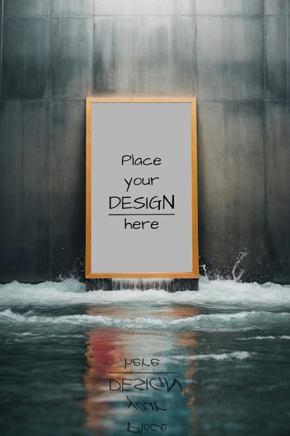 PSD cornice mockup poster estetico con acqua e muro di cemento