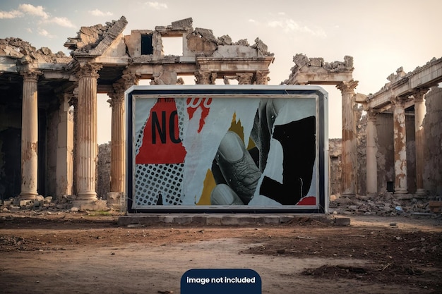 Aesthetic psd billboard mockup with old ruins building atmosphere