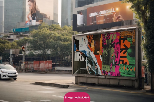 PSD aesthetic psd billboard mockup with urban street background