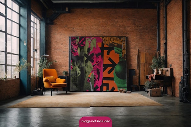 Aesthetic psd poster mockup with industrial interior