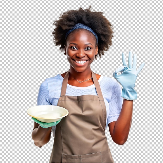 Afarican girl wearing apron on transparent background