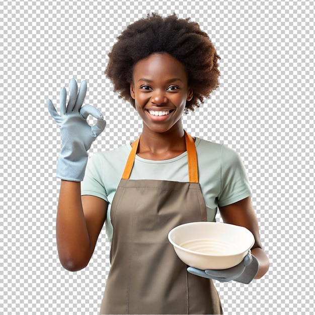 PSD afarican girl wearing apron on transparent background