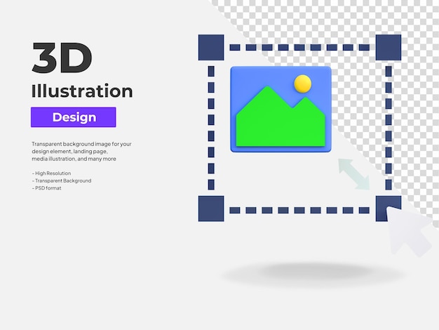 Afbeeldingsgrootte schaal tool pictogram grafisch ontwerp tool 3d illustratie