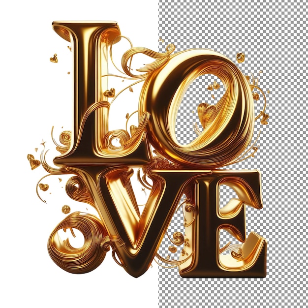 PSD affectionate typography isolated 3d love word on png background