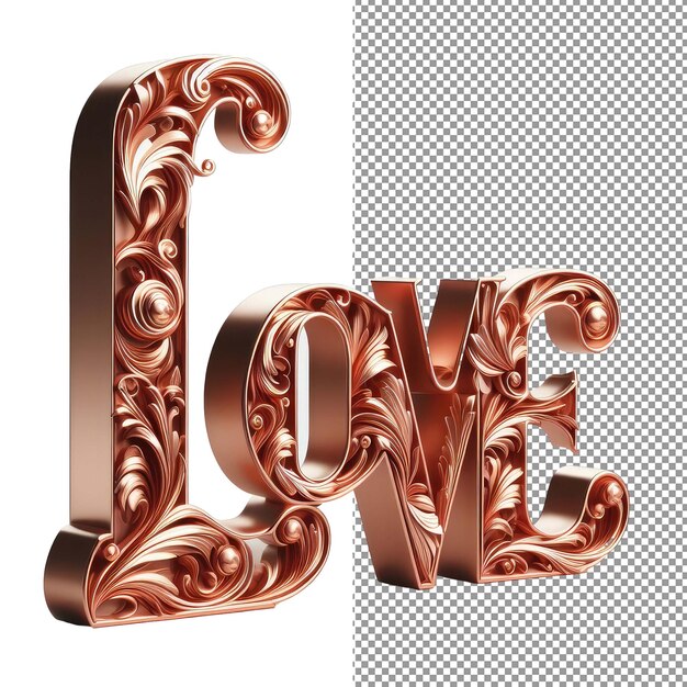 PSD tipografia affettuosa isolata 3d love word su sfondo png