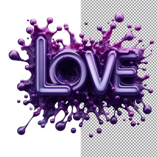 PSD tipografia affettuosa isolata 3d love word su sfondo png