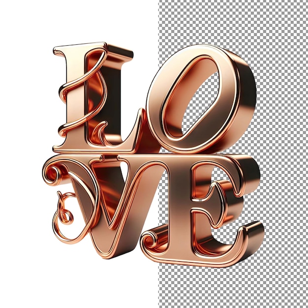 Tipografia affettuosa isolata 3d love word su sfondo png