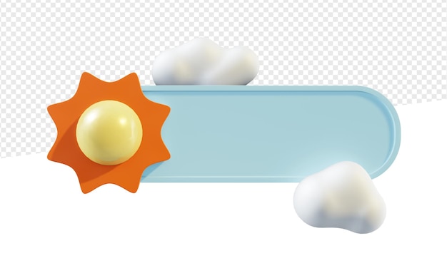 Afgeronde blauwe banner of embleem met zon en cloud 3d illustratie geïsoleerd