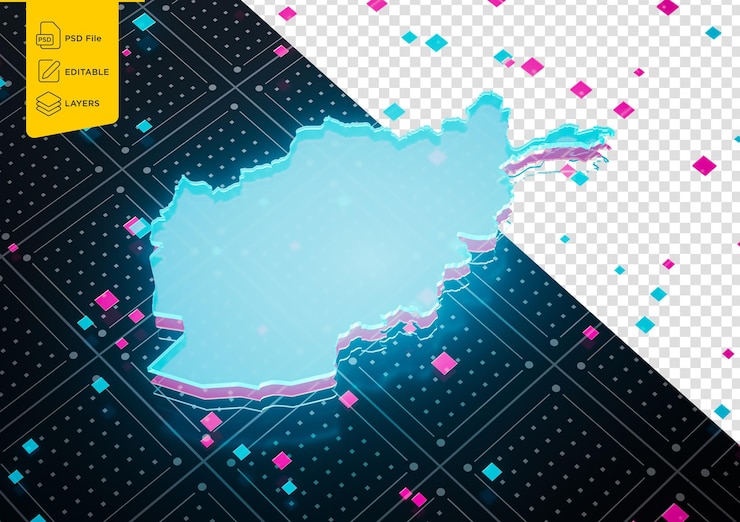 PSD afghanistan map glowing blue light digital map isolated seamless pattern background 3d illustration