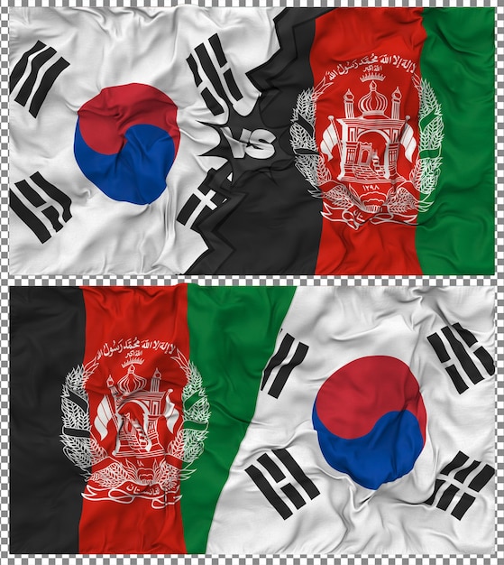 Afghanistan versus Zuid-Korea Half gecombineerde vlag Cloth Bump Texture 3D Rendering