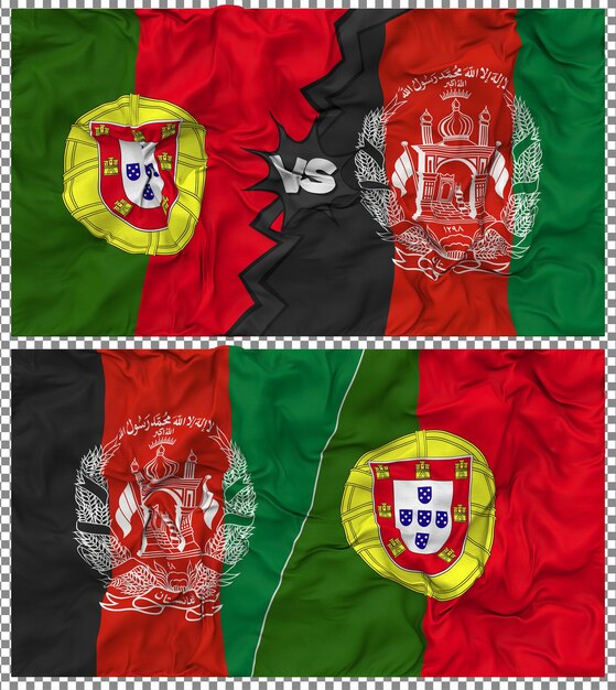 afghanistan vs portugal half combined flag cloth bump texture 3d rendering