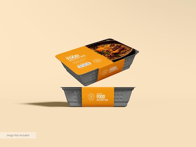 Afhaalmaaltijden container met papieren hoes branding mockup