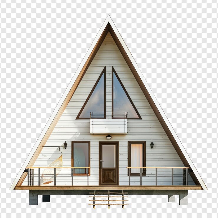 PSD aframe house front view full length isolate on transparency background