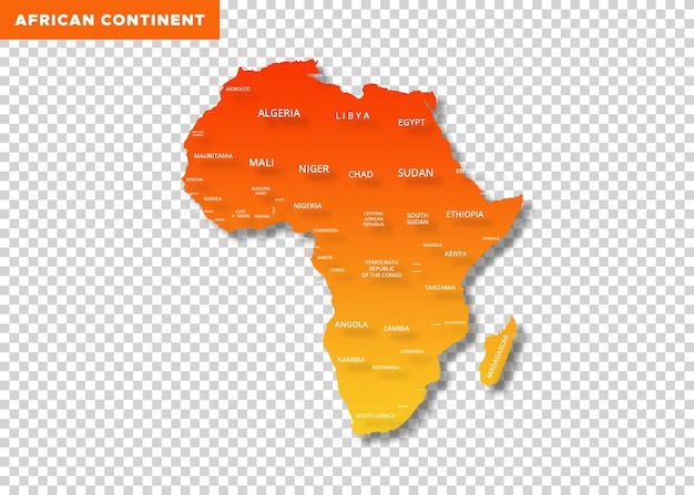 アフリカ大陸の地図 透明な背景のオレンジ色