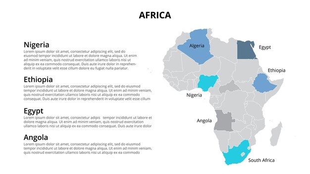 PSD modello infografico della mappa dell'africa diviso per paesi presentazione delle diapositive