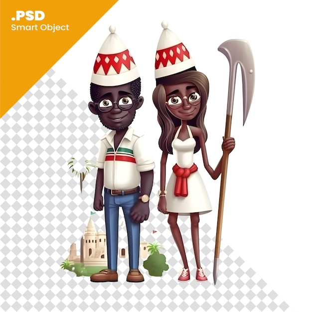 PSD african american boy and girl holding a scythe vector illustration psd template