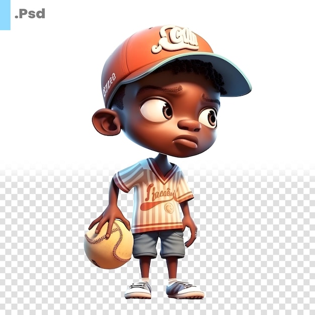PSD ragazzo afroamericano con una palla da baseball isolata su sfondo bianco con modello psd del percorso di ritaglio