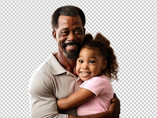 PSD african american dad holding and hugging his cute child