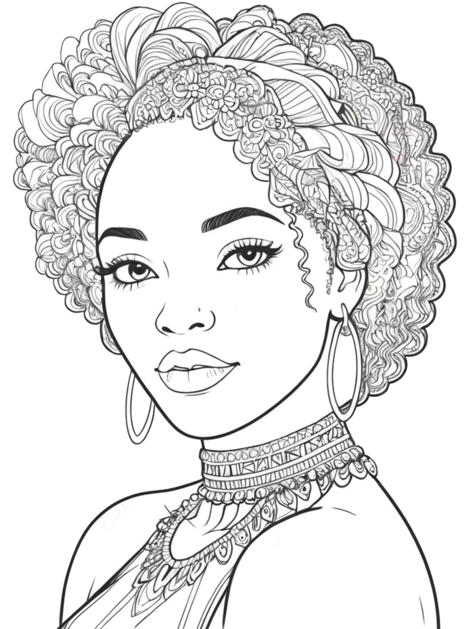  Premium PSD | African American Girl Coloring Page Afro woman coloring page