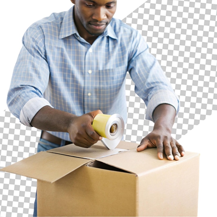PSD african american man getting ready his new home to move in