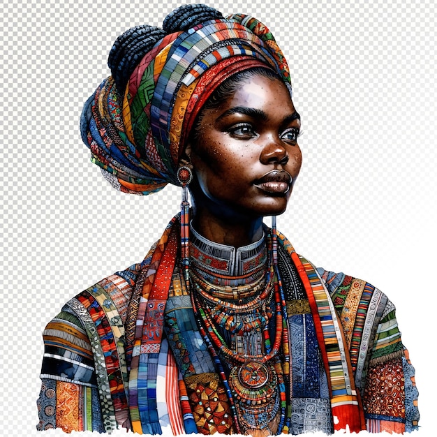 PSD illustrazione della donna afroamericana vivido profilo del patrimonio culturale afroamericano