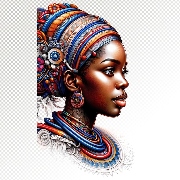 PSD illustrazione della donna afroamericana vivido profilo del patrimonio culturale africano