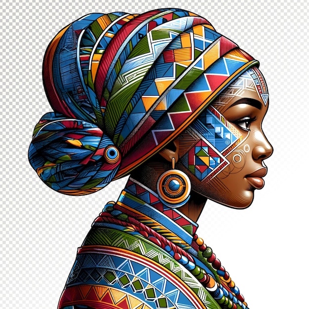 PSD illustrazione della donna afroamericana vivido profilo del patrimonio culturale africano