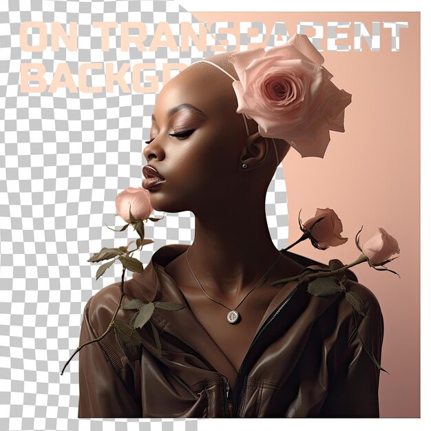 PSD african child bald industrially chic silhouette against pastel rose