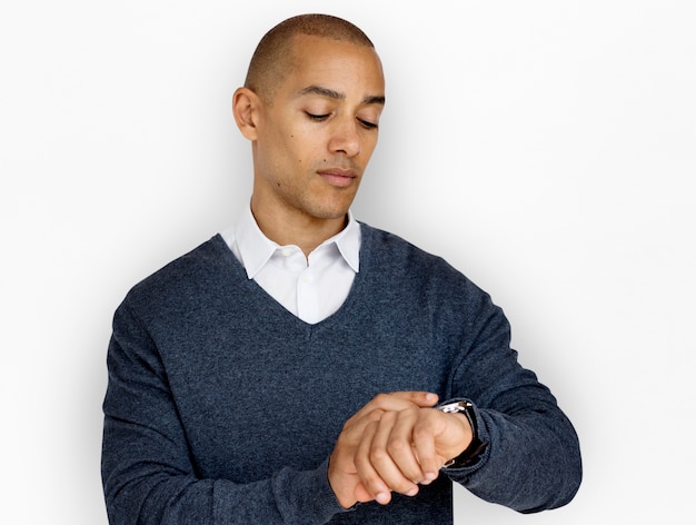 African Descent Man Checking Watch Concept