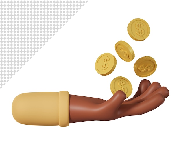 african hand holding several money golden coins 3d illustration