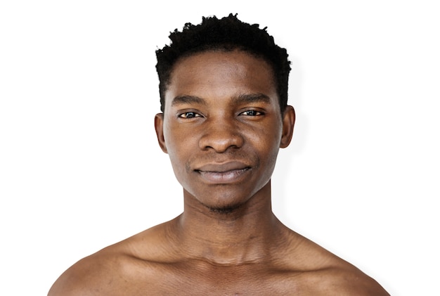 African man bare chest studio portrait