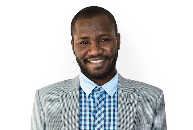 African man mustache smiling studio portrait