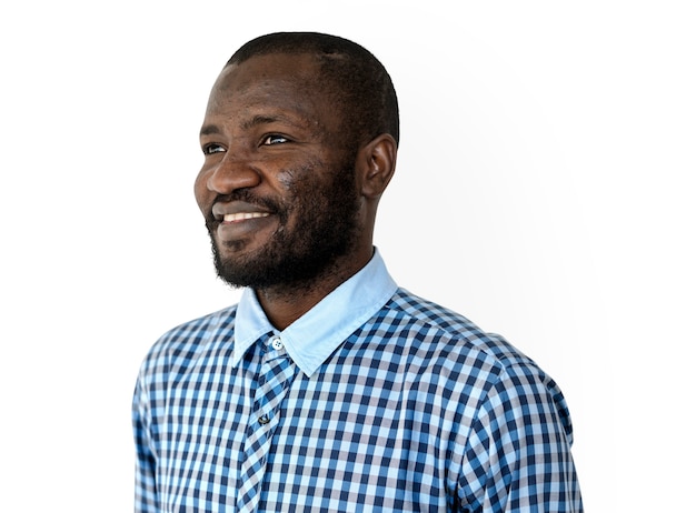 African man mustache smiling studio portrait