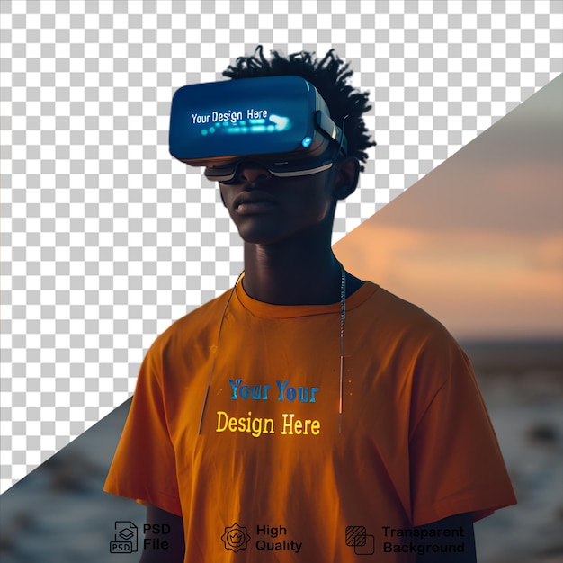 African man using virtual reality isolated on transparent background include png file