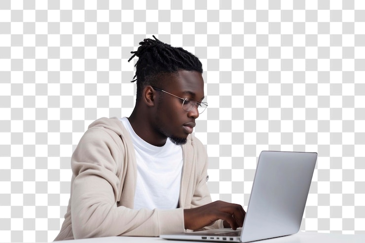 PSD african student study online computer laptop electronics
