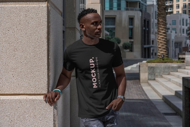 PSD african stylish man t-shirt mockup