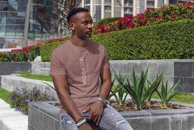 PSD african stylish man t-shirt mockup