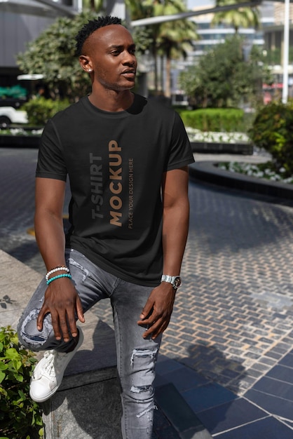 PSD african stylish man t-shirt mockup