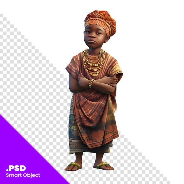 African woman in traditional clothes standing with folded arms isolated on white background psd template