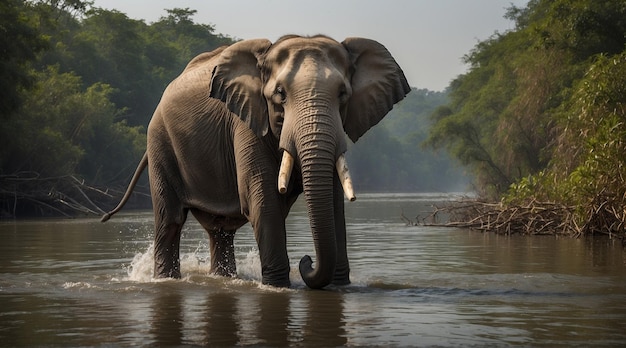 PSD afrikaanse olifant aan de rivier wildlife desktop behang