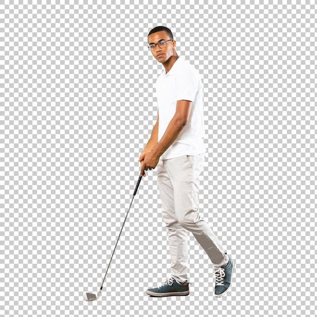 PSD afro american golf player man