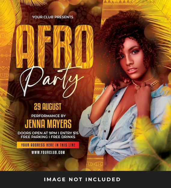 Afro party flyer psd template