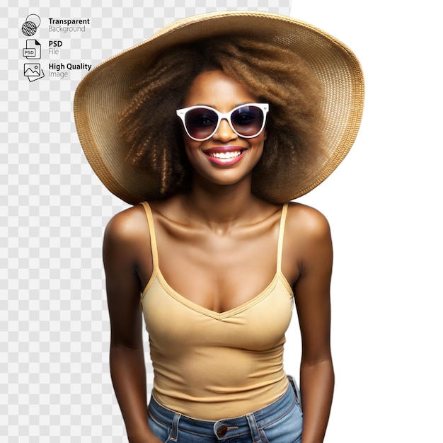 PSD afroamerican woman wearing sunglasses and straw hat