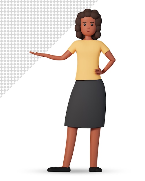 PSD afroamerykanka w spódnicy pokazująca ręką w jednym kierunku ilustracja 3d