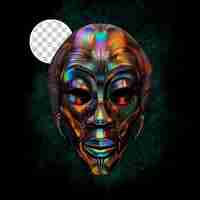 PSD afrykańska totem voodoo maska płyn holograficzny metaliczny gradient kolorów na czarnym tle