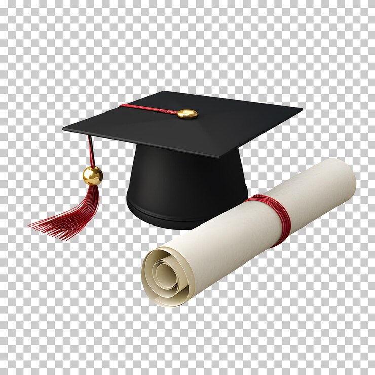 PSD afstudeertop met diploma-certificaat geïsoleerd op doorzichtige achtergrond