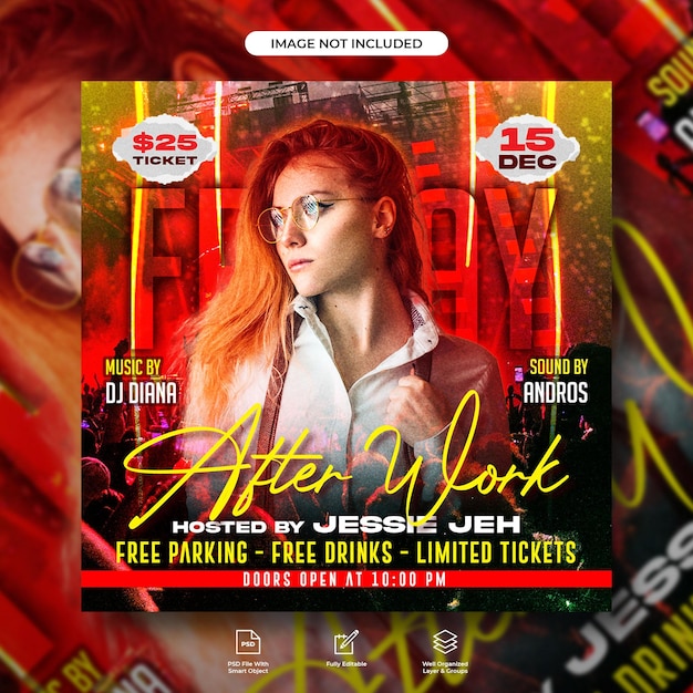 After work club dj party flyer social media post and web banner template