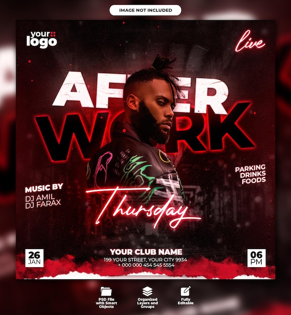 PSD after work club night party flyer and social media post template